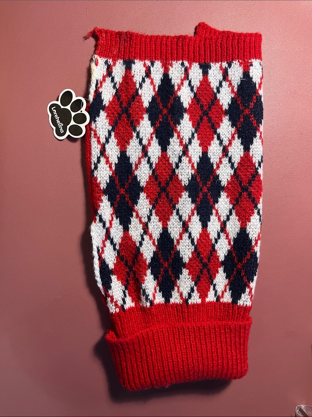 Red Argyle Knit Dog Sweater -